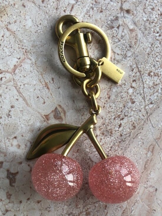 Coach Accessories - Coach Pink Glitter Cherry Key Charm with Gold Hardware